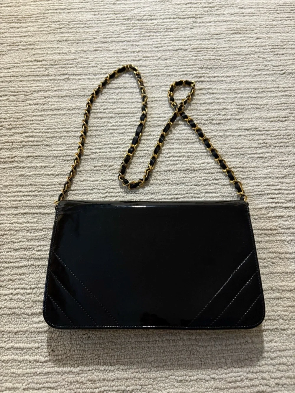 Chanel Authentic Black Patent Leather Flap Crossbody Bag with Gold Chain - Picture 5 of 14